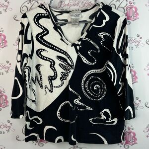 Bellissima beaded sequins sparkly Black and White Abstract Women's Blouse